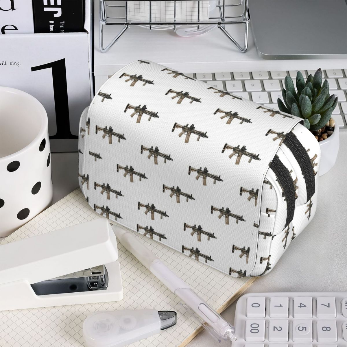 AR-15 Tan Camo Gun - White Pen - Tan Stationery & Office Supply ulasan dan harga