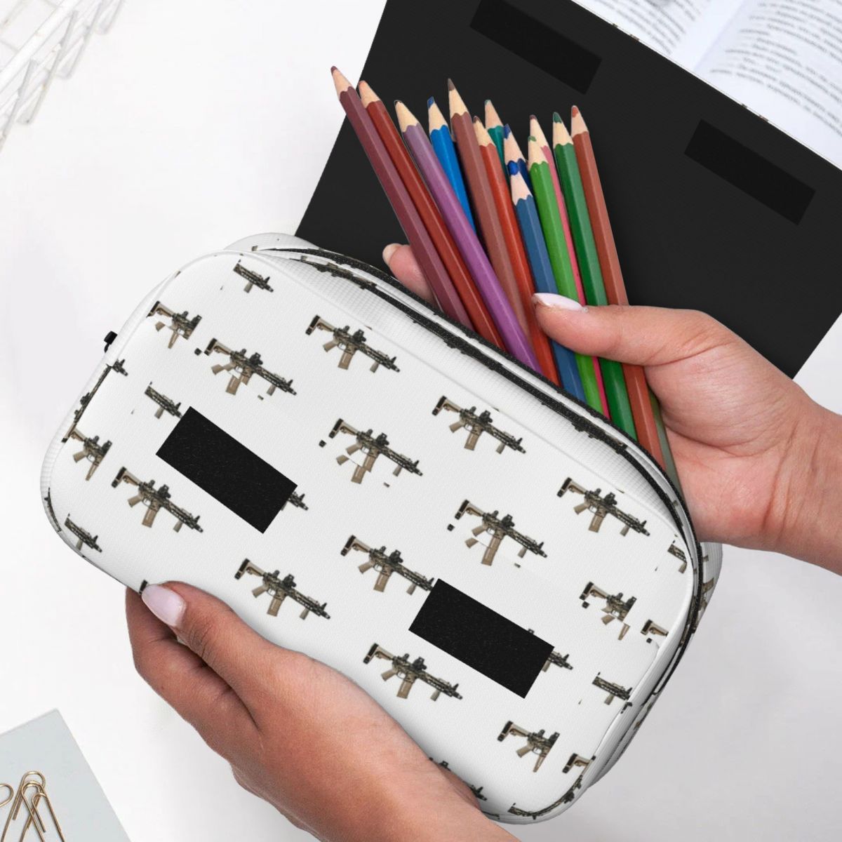 AR-15 Tan Camo Gun - White Pen - Tan Stationery & Office Supply ulasan dan harga